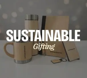 An eco-friendly gift collection featuring bamboo stationery and jute bags